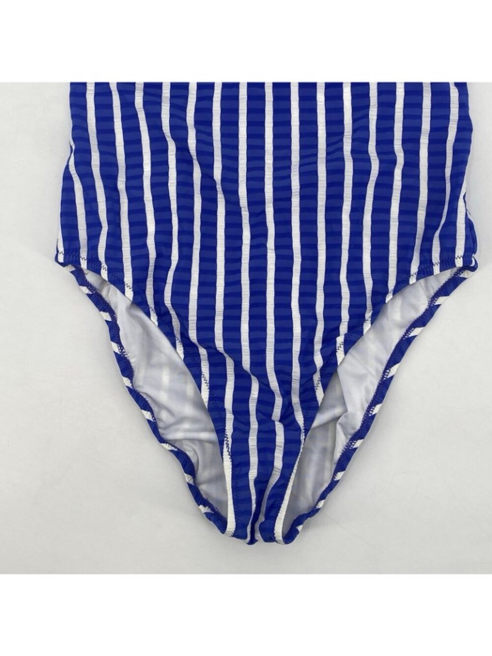 J.Crew Size 10 Blue White Lace Up Back One Piece Swimsuit Puckered Stripe H2911 - Picture 8 of 14